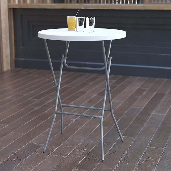 Flash Furniture Elon 2.6-Foot Round Granite White Plastic Bar Height Folding by FlashFurniture