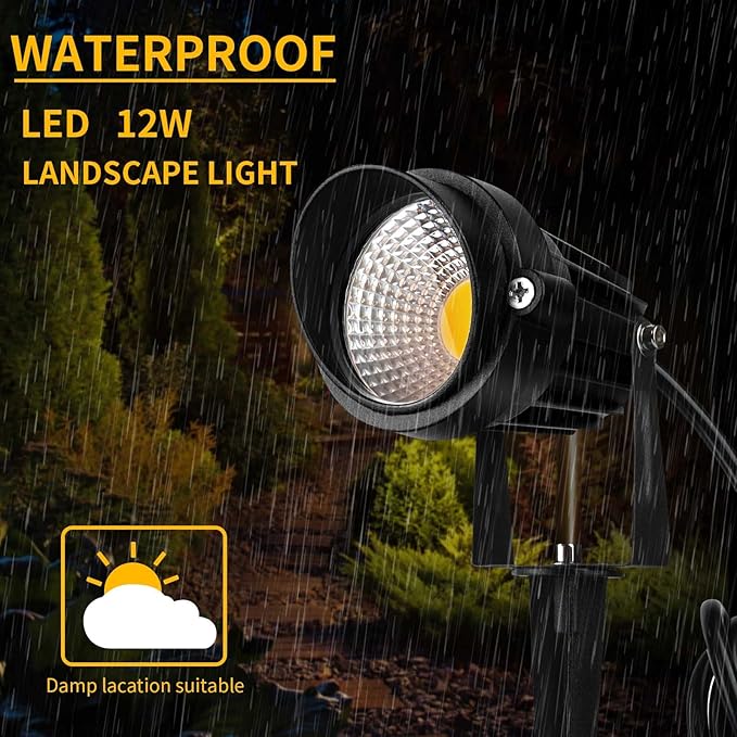 Warm White Spot lights Outdoor, 12W 3000K Landscape Spot Lights, IP65 - Image 4