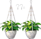Macrame Plant Hanger, Wood Beads Cotton Hanging Planter Holder by Unknown