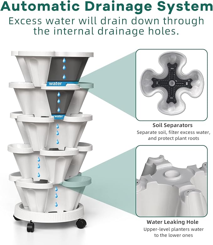 Strawberry Vertical Planter 2 Pack, 6 Tiered Stacking Garden Tower, Stackable - Image 5