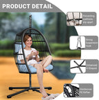 CHABATREE Egg Chair with Stand, Patio Rattan Wicker Hanging Swing Egg Chair - Image 5
