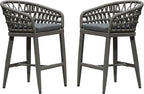PURPLE LEAF Outdoor Rattan 24" Counter Height Bar Stools Chair Set of 2 by PURPLELEAF