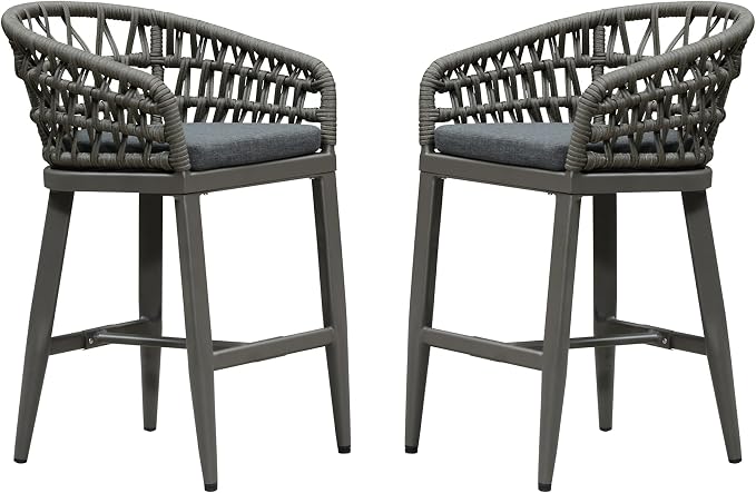 PURPLE LEAF Outdoor Rattan 24" Counter Height Bar Stools Chair Set of 2 by PURPLELEAF