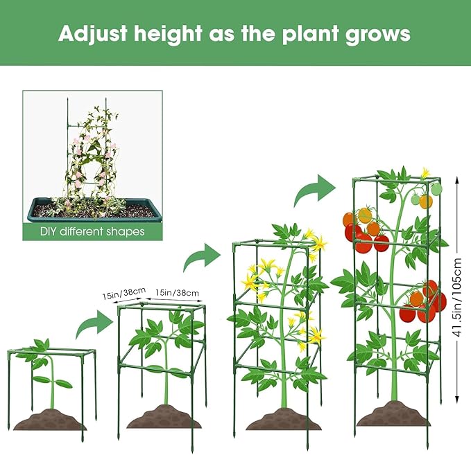 MQUPIN Tomato Cages, 3 Packs Square Tomato Cage - Image 3