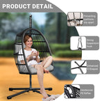 CHABATREE Egg Chair with Stand, Patio Rattan Wicker Hanging Swing Egg Chair - Image 5
