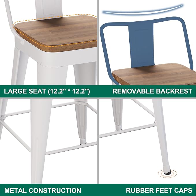 WENTMENT Metal Bar Stools Set of 4 Counter Height Bar Stools Barstools - Image 7