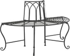 SAFAVIEH Outdoor Collection Abia Victorian Antique Black Semicircle Tree Bench - Image 4