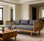 Merax Solid Acacia Wood Couch Chaise Lounge Chair Indoor, 3 Seater Daybed Sofa - Image 8