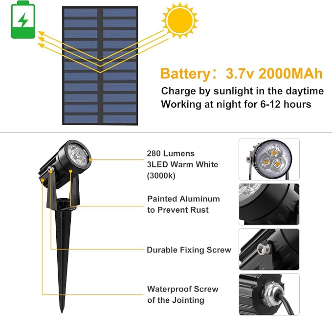Solar Spot Lights Outdoor, Solar Landscape Spotlights IP65 Waterproof 9.8ft - Image 2