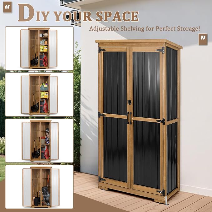 PetsCosset Outdoor Storage Cabinet, Wood & Metal Storage Shed - Image 5