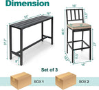 COSTWAY 3 Piece Outdoor Patio Bar Set, Metal Bar Table and Chairs Set - Image 3