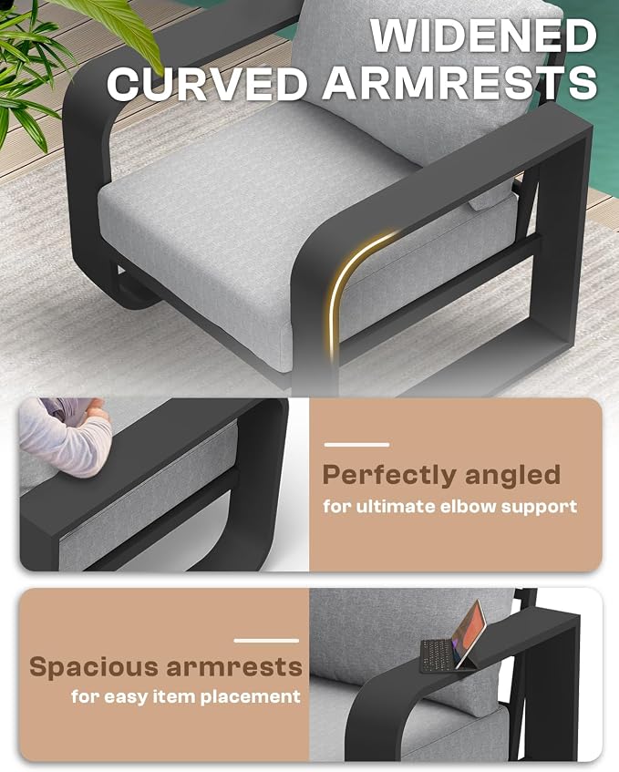 Aluminum Outdoor Patio Furniture Set, 4 Piece Oversized Patio Conversation Sets - Image 2