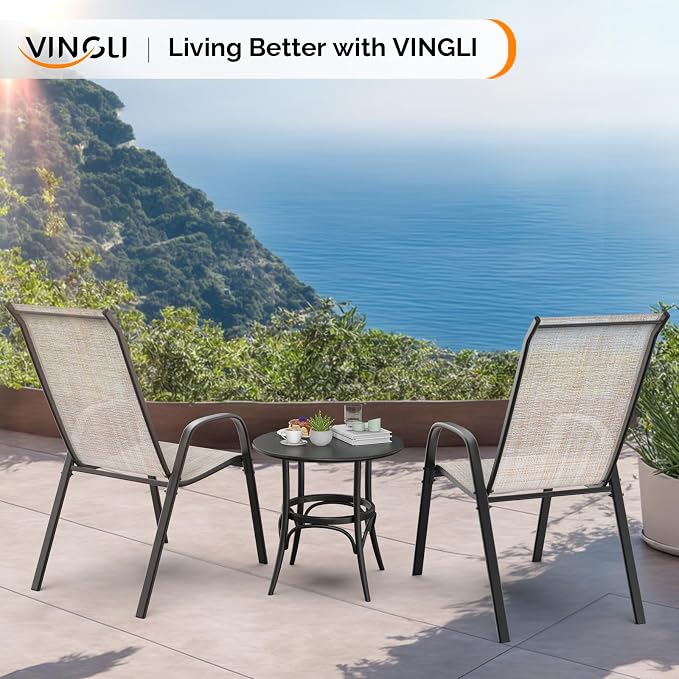 VINGLI Patio Chairs Set of 2 – Stackable Outdoor Dining Chairs - Image 8