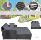 HAPPYGRILL Outdoor Rattan Daybed Patio Loveseat Sofa Set - Image 7