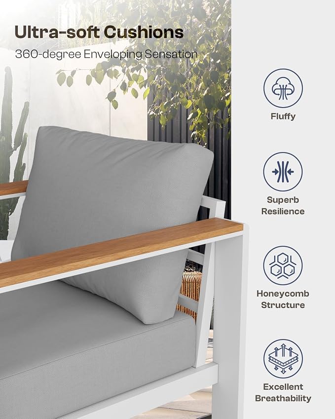 Aluminum Outdoor Patio Furniture Loveseat, All-Weather Outdoor Patio Sofa - Image 6