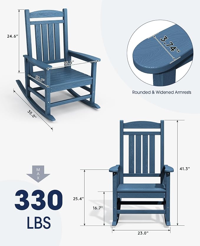 KINGYES HDPE Patio Rocking Chair Set of 4, Outdoor Rocking Chairs Porch Rocker - Image 2