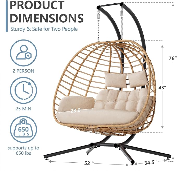 SWITTE Double Hanging Egg Chair - Image 4