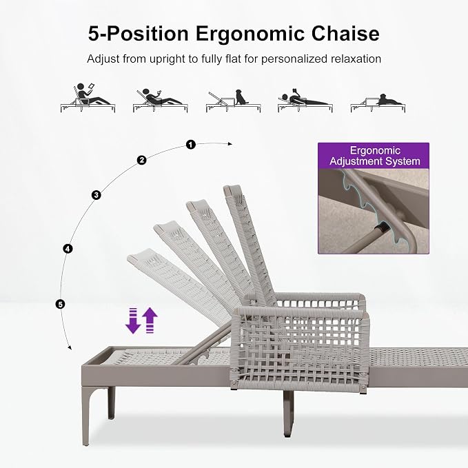 PURPLE LEAF 4 Pieces Outdoor Chaise Lounge Set Rattan Wicker Lounger - Image 6