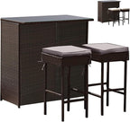 Tangkula Patio Bar Set, 3 Piece Outdoor Rattan Wicker Bar Set by TANGKULA
