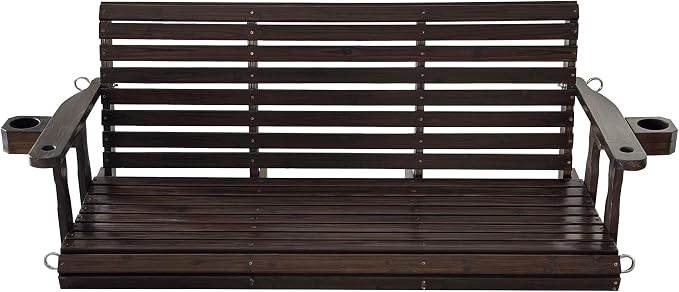 Fortune Candy Wooden Porch Swing 3-Seater, High Backrest and Deep Seat - Image 9