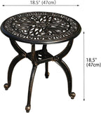 Cast Aluminum Outdoor Side Table, All Weather Round Small Coffee Table - Image 3
