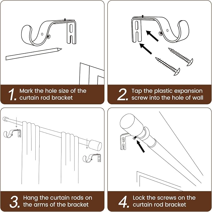 1” Diameter Silver Curtain Rod Itself is 30-60 inch 2 Pack, Fit 30 to 56 Windows - Image 5
