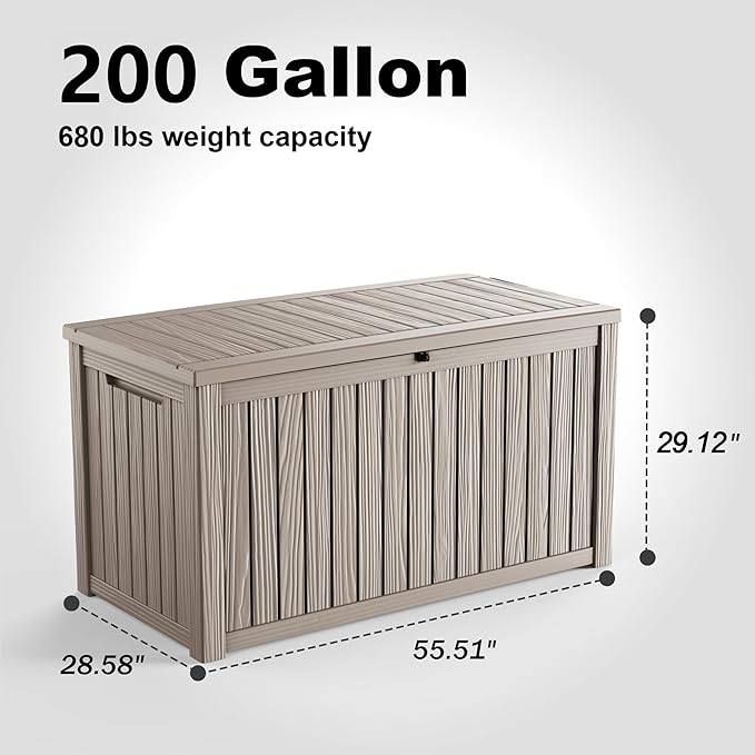 200 Gallon Waterproof Outdoor Storage Box, Resin Deck Box, Lockable Outside - Image 4