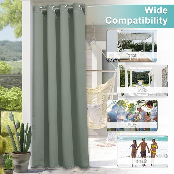 NICETOWN Outdoor Curtain for Patio Waterproof, W66 x L95 inch Sun Blocking UV - Image 8