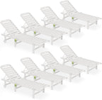 SERWALL Outdoor Chaise Lounge Set of 8, HDPE Pool Lounge Chairs by SERWALL
