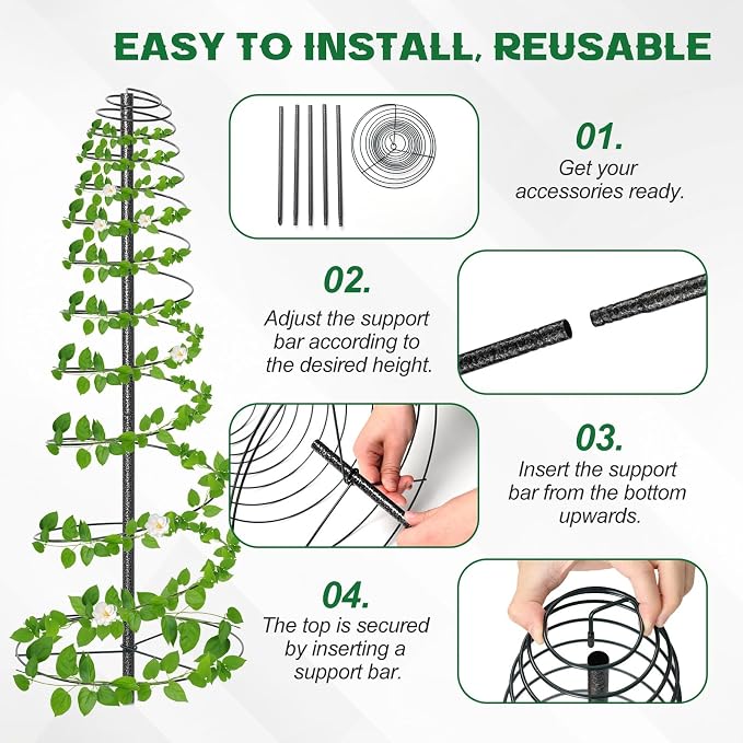 72in Tall Spiral Frame Trellis for Climbing Plants Outdoor, Heavy Duty Metal - Image 7