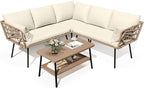 DWVO Outdoor Sectional Sofa 4 Piece 5-Seater Rattan Patio Furniture Set - Image 7