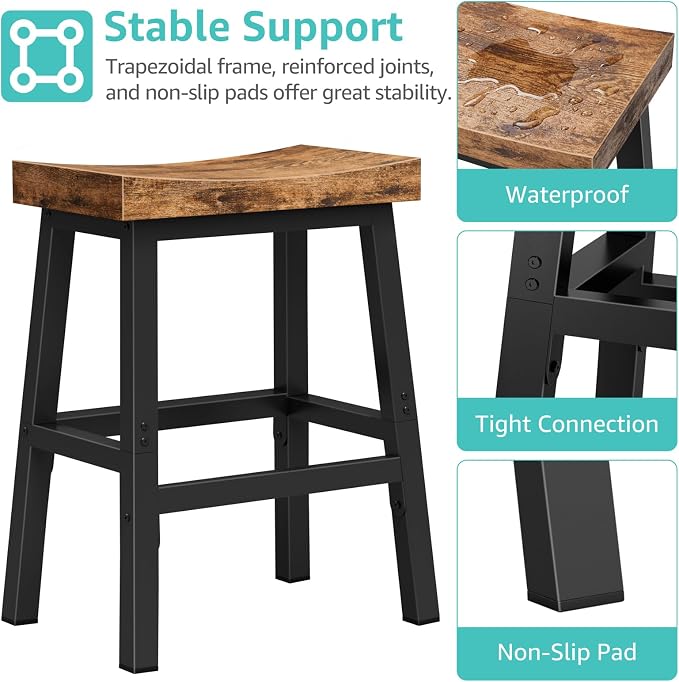 Rustic Bar Stools, 24 Inch Barstools Set of 2, Counter Height Stool - Image 8