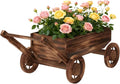 Wooden Flower Cart with Wheels Wooden Wagon Planter Outdoor Garden Planter by Dawnyard
