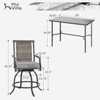 PHI VILLA 5 PCS Outdoor Counter Height Table and Chairs, Swivel Outdoor Bar - Image 7