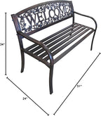 Leigh Country Metal Outdoor Bench, Welcome Design, Decorative Patio Seating - Image 3