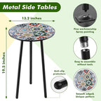 2 Packs Metal Mosaic Round Side Tables 13.4" Small Outdoor Patio Round Accent - Image 3