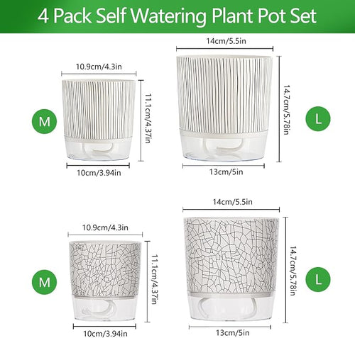 4 Pack Self Watering Pots for Indoor Plants, 4/5.5 Inch Lightweight Planters - Image 2