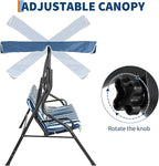 Outdoor Porch Swing Chair with Adjustable Canopy & Striped Seat Cushion - Image 2
