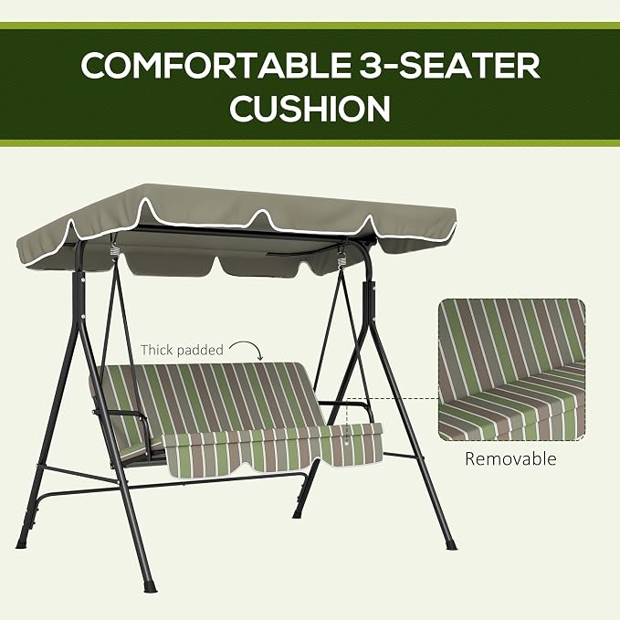 Outsunny 3-Seat Outdoor Patio Swing Chair - Image 6