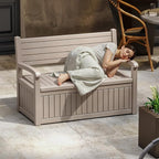 EasyUp 80 Gallon Wood Grain Style Outdoor Storage Bench, Waterproof and - Image 2