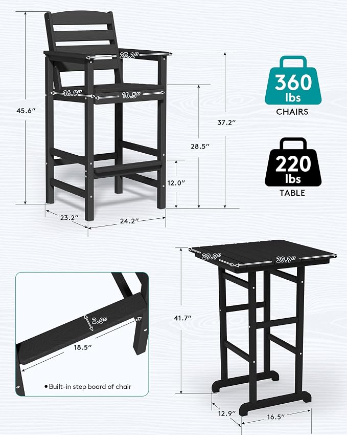 SERWALL 4 Pieces Outdoor Patio Bar Set - Image 5