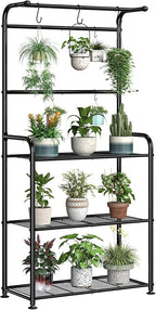 Plant Stands Outdoor with Hooks, Metal Tall Plant Shelves Indoor - Image 2