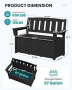SERWALL HDPE Outdoor Storage Bench, All-Weather, UV-Resistant Deck Box - Image 3