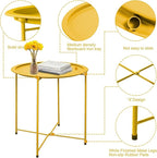 Garden 4 you End Table 2 PCS Metal Side Table Yellow Round Folding Tray Cyan - Image 5