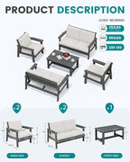 SERWALL HDPE Patio Furniture Set, 5 Piece All Weather Wood-Like Sectional - Image 3
