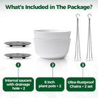 T4U Hanging Planter Self Watering 8 Inch, 2 Pack White Indoor Hanging Plant pots - Image 6