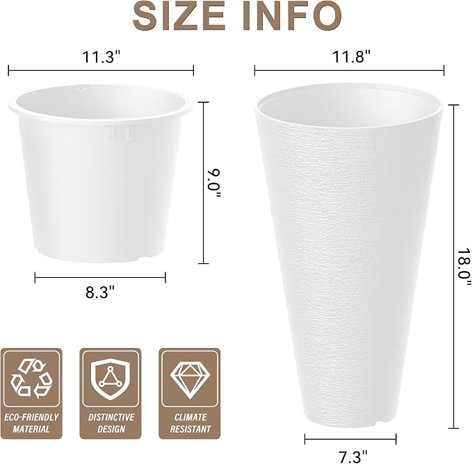 Kante Tall Round Planter Set of 2, 18 Inch Tall Decorative Planter Pots - Image 2