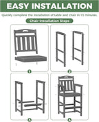 Outdoor Patio Bar Height Chair, All-Weather HDPE Tall Balcony Adirondack Stools - Image 5