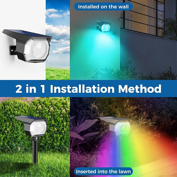 Peasur 2 Pack Solar Spot Lights Outdoor Color Changing, 7 Modes Halloween RGB - Image 4