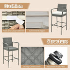 COSTWAY Wicker Bar Stools Set of 2, Patio Bar Height Chairs - Image 5